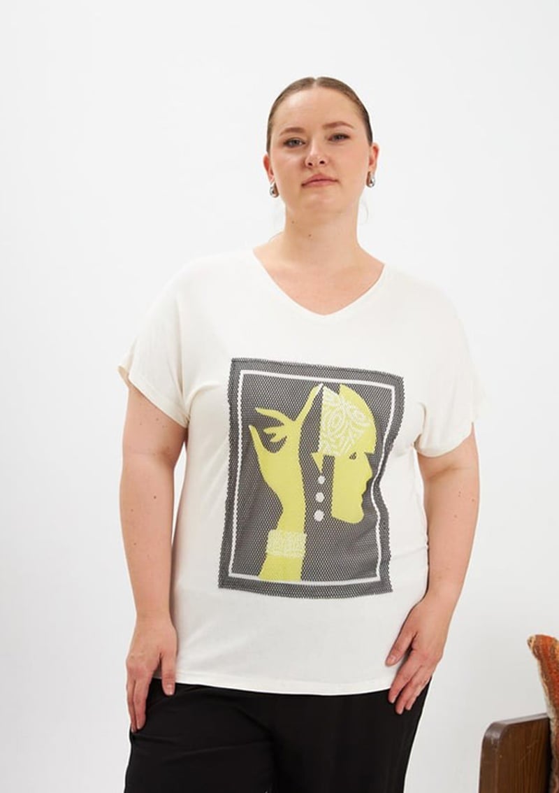 O6692 Kadın Beyaz Basic T-shirt