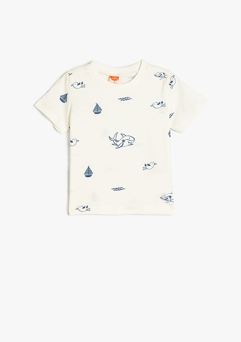 5Smb10049Tk Erkek Çocuk Beyaz Baskılı T-shirt
