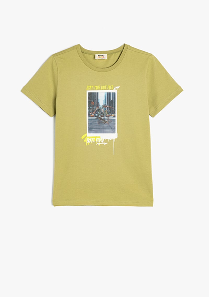5Skb10053Tk Erkek Çocuk Yeşil Bisiklet Yaka T-shirt
