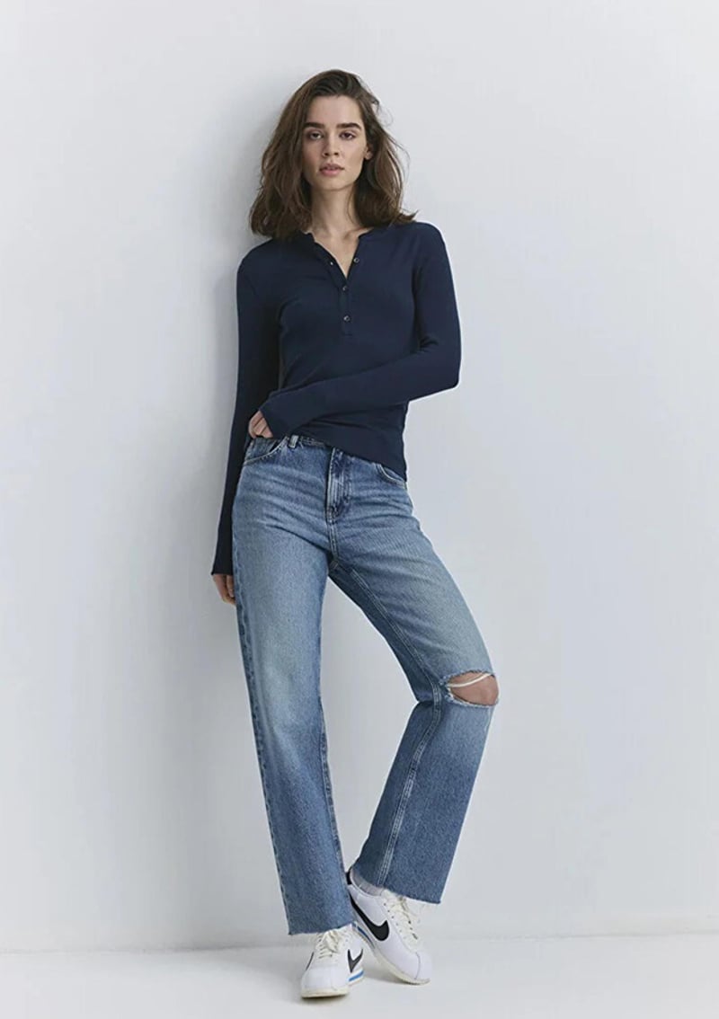 M101047-89197 Kadın Mavi Jean Pantolon