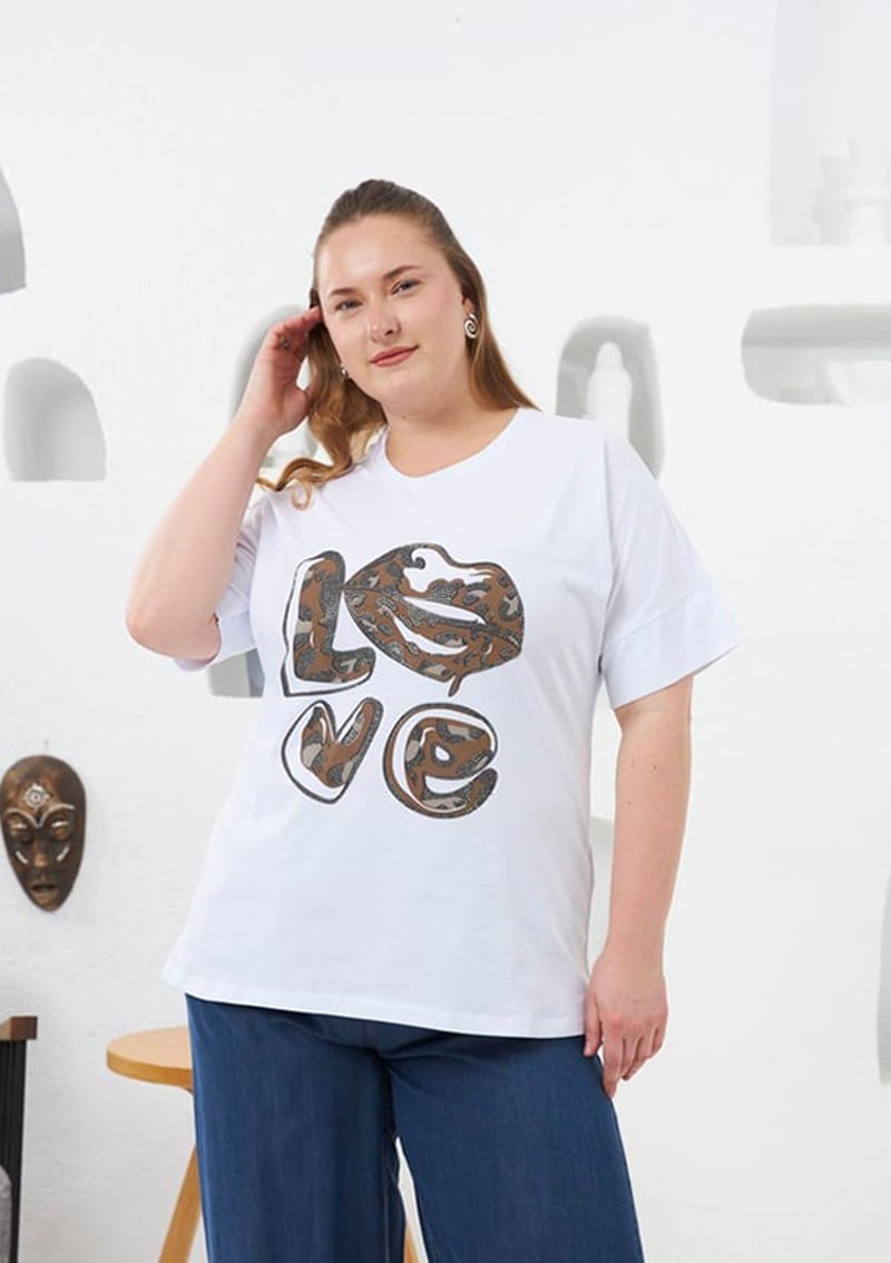 O6706 Kadın Beyaz Basic T-shirt
