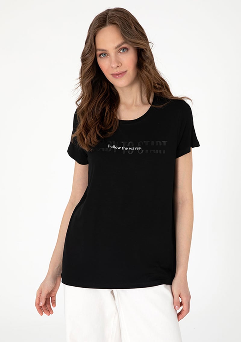 T117061062.2171240 Kadın Siyah Regular T-shirt