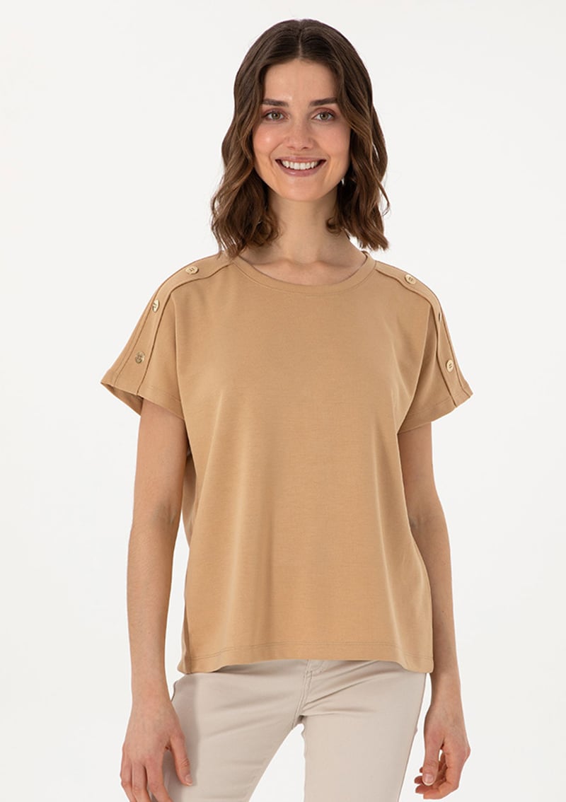 T117054435.2104545 Kadın Kahverengi Regular T-shirt