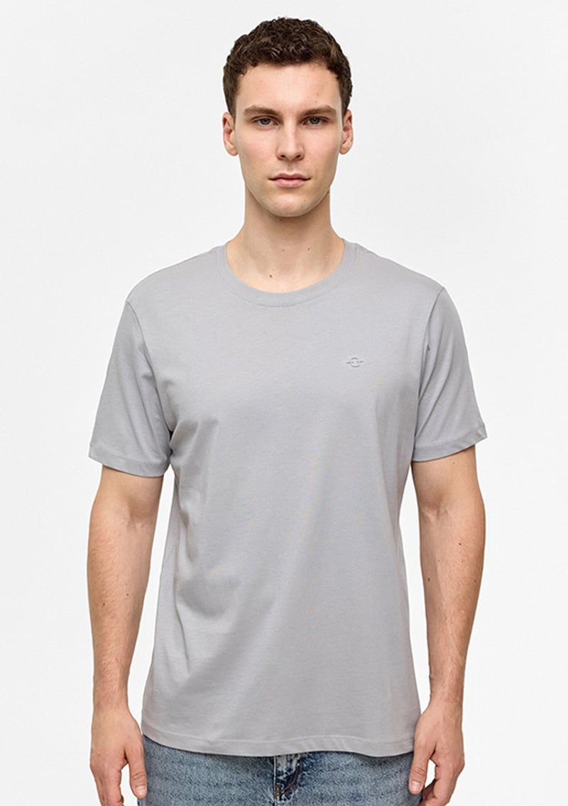 B34T10007 Erkek Gri Bisiklet Yaka T-shirt