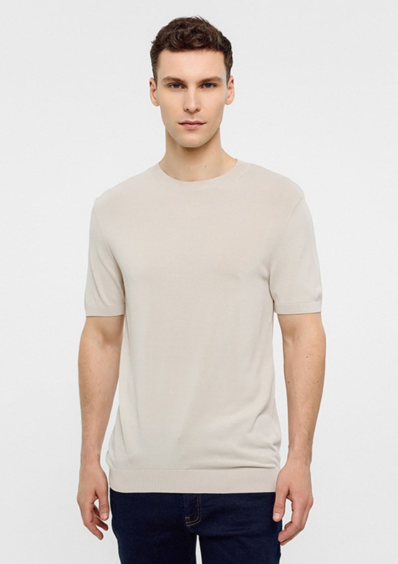 B34S40011 Erkek Bej Triko T-shirt