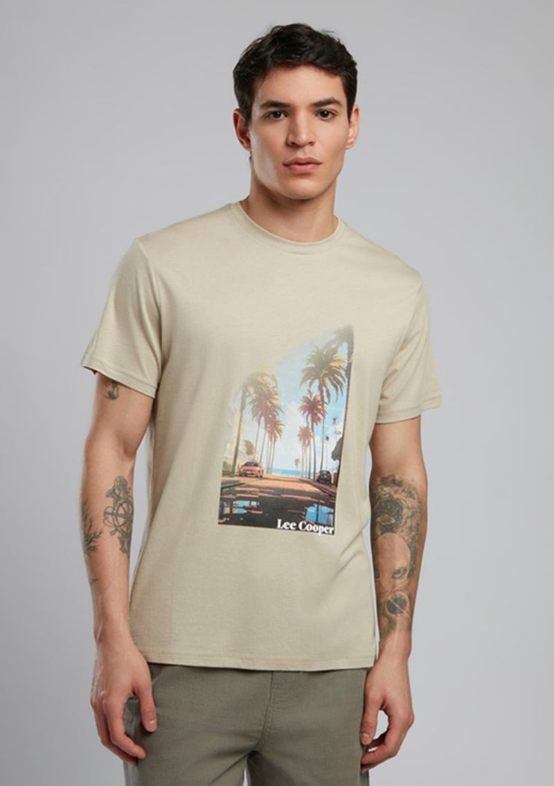 252 Lcm 242050 Erkek Bej O Yaka T-shirt