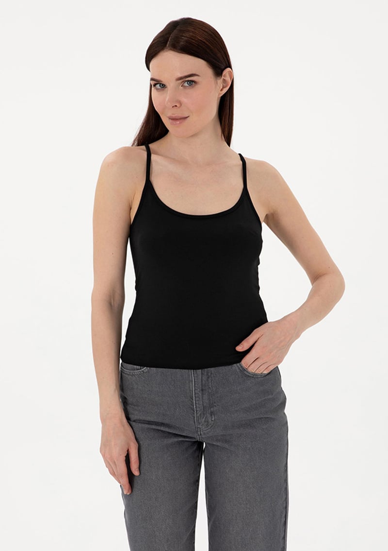 T117058756.2190346 Kadın Siyah Polo Yaka T-shirt