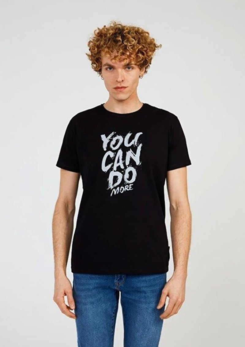 Tc7118 Erkek Siyah Baskılı T-shirt