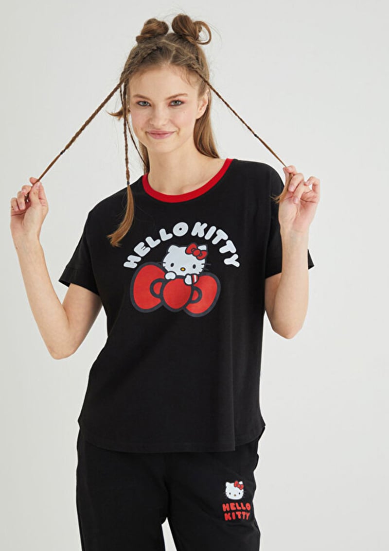 Roz-03 Kadın Siyah Baskılı T-shirt