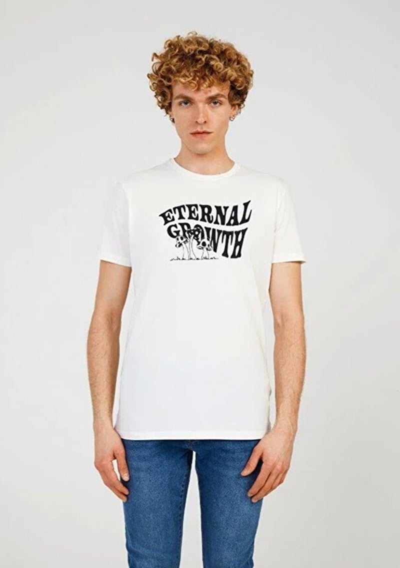 Tc7124 Erkek Beyaz Baskılı T-shirt