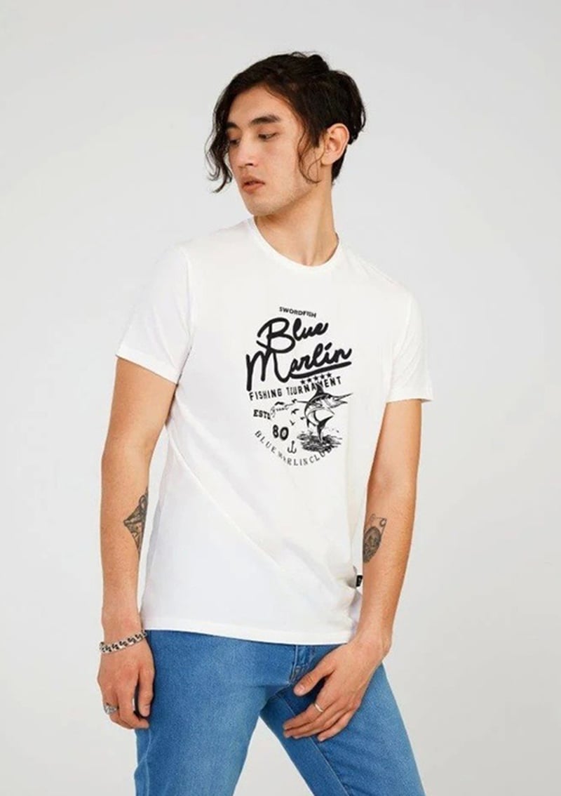 Tc7111 Erkek Beyaz Baskılı T-shirt