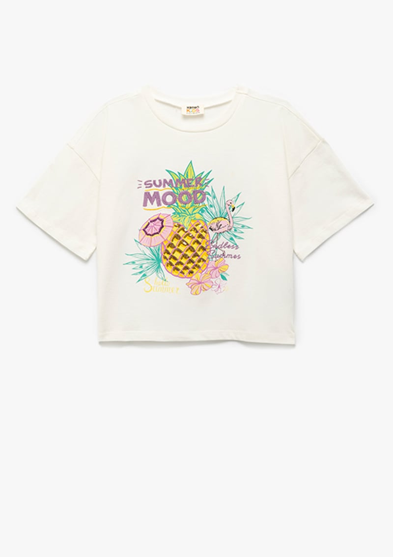 5Skg10143Ak Kız Çocuk Beyaz Baskılı T-shirt