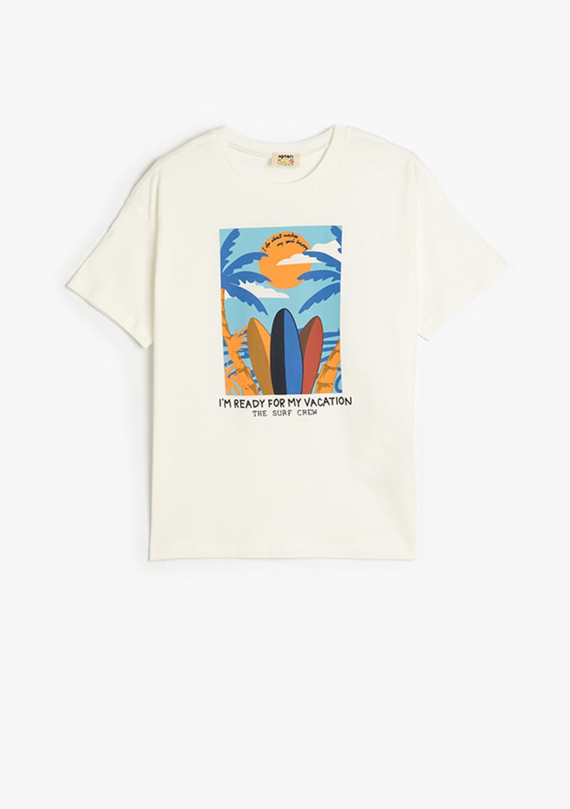 5Skb10222Tk Erkek Çocuk Beyaz Baskılı T-shirt
