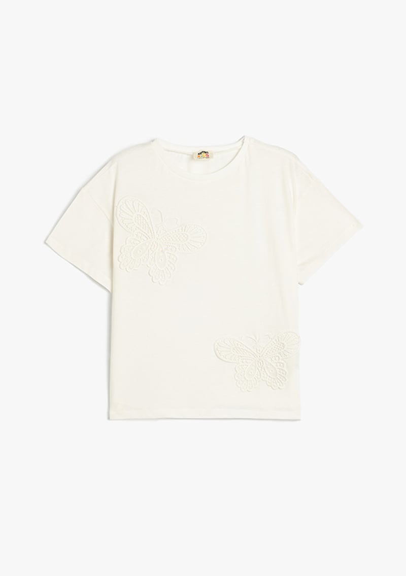 5Skg10090Ak Kız Çocuk Beyaz Bisiklet Yaka T-shirt