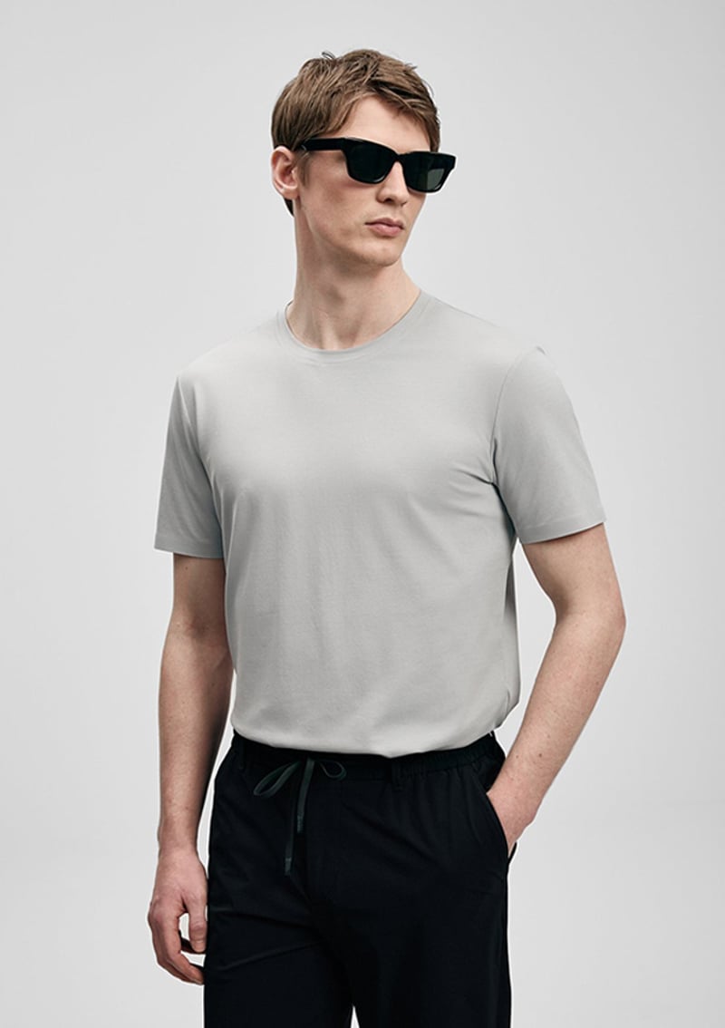 111020323 Erkek Bej Bisiklet Yaka T-shirt