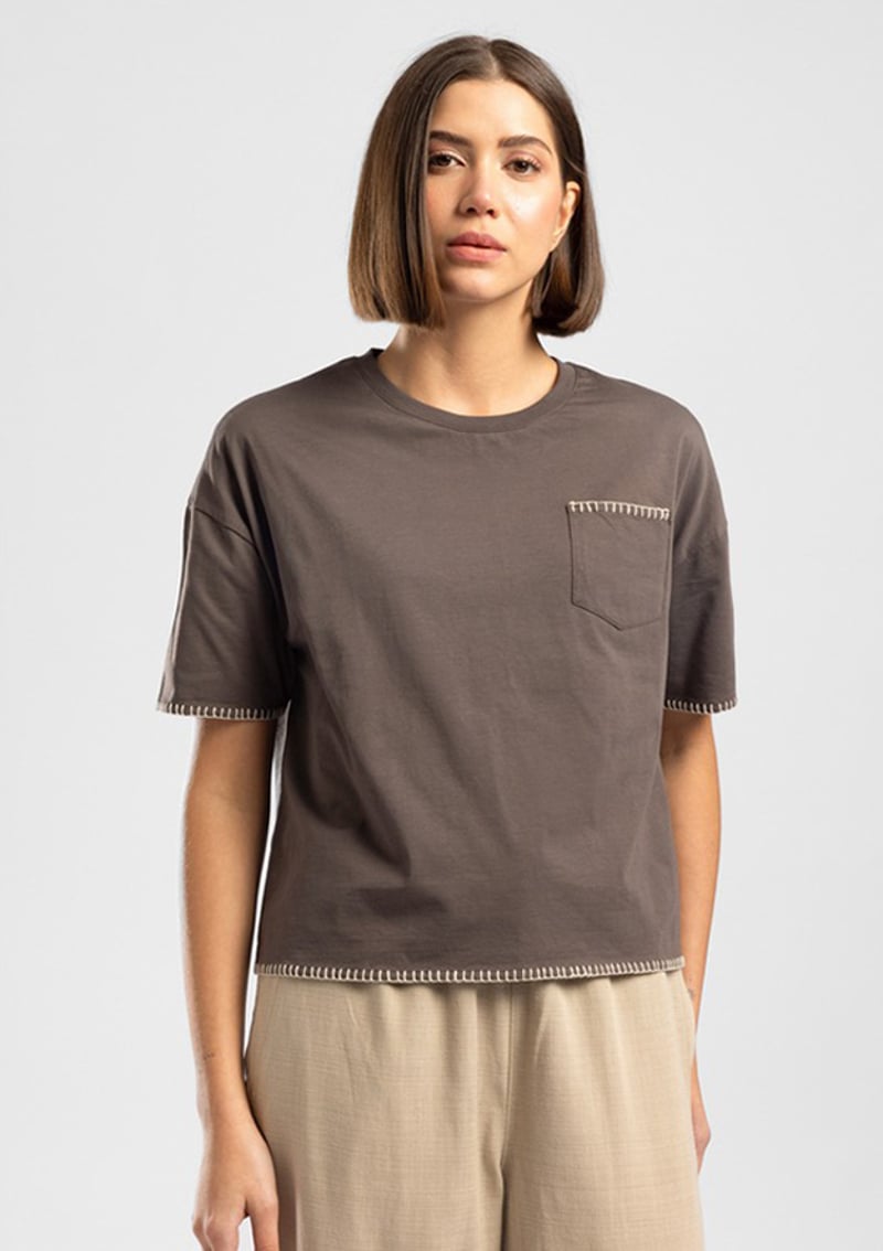 262 Lcf 242023 Kadın Kahverengi O Yaka T-shirt