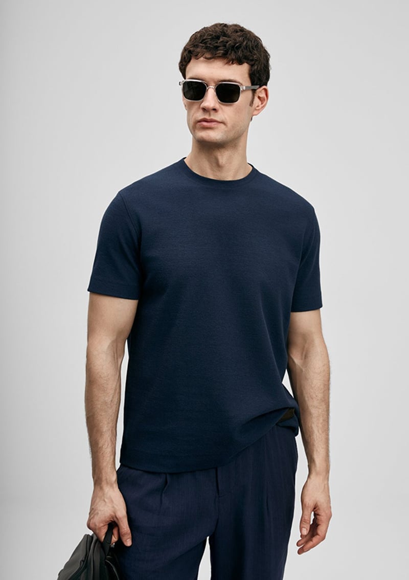 111020311 Erkek Lacivert Baskılı T-shirt