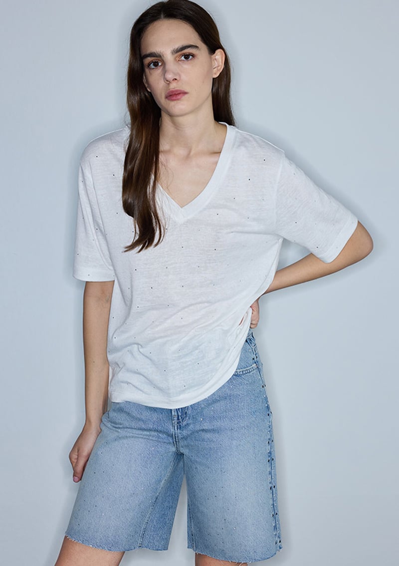 Is1260070177 Kadın Beyaz V Yaka T-shirt