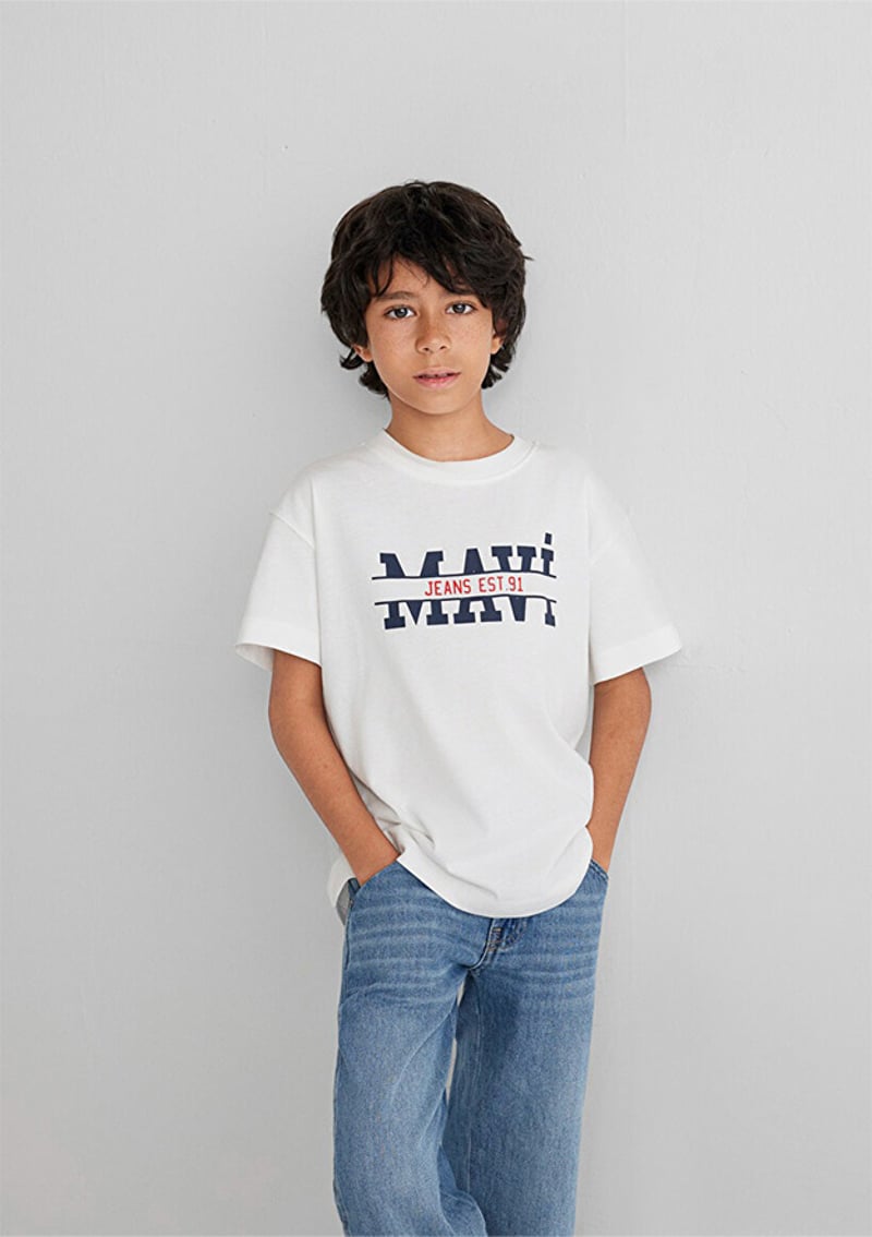 M6610397-70057 Erkek Çocuk Beyaz Baskılı T-shirt