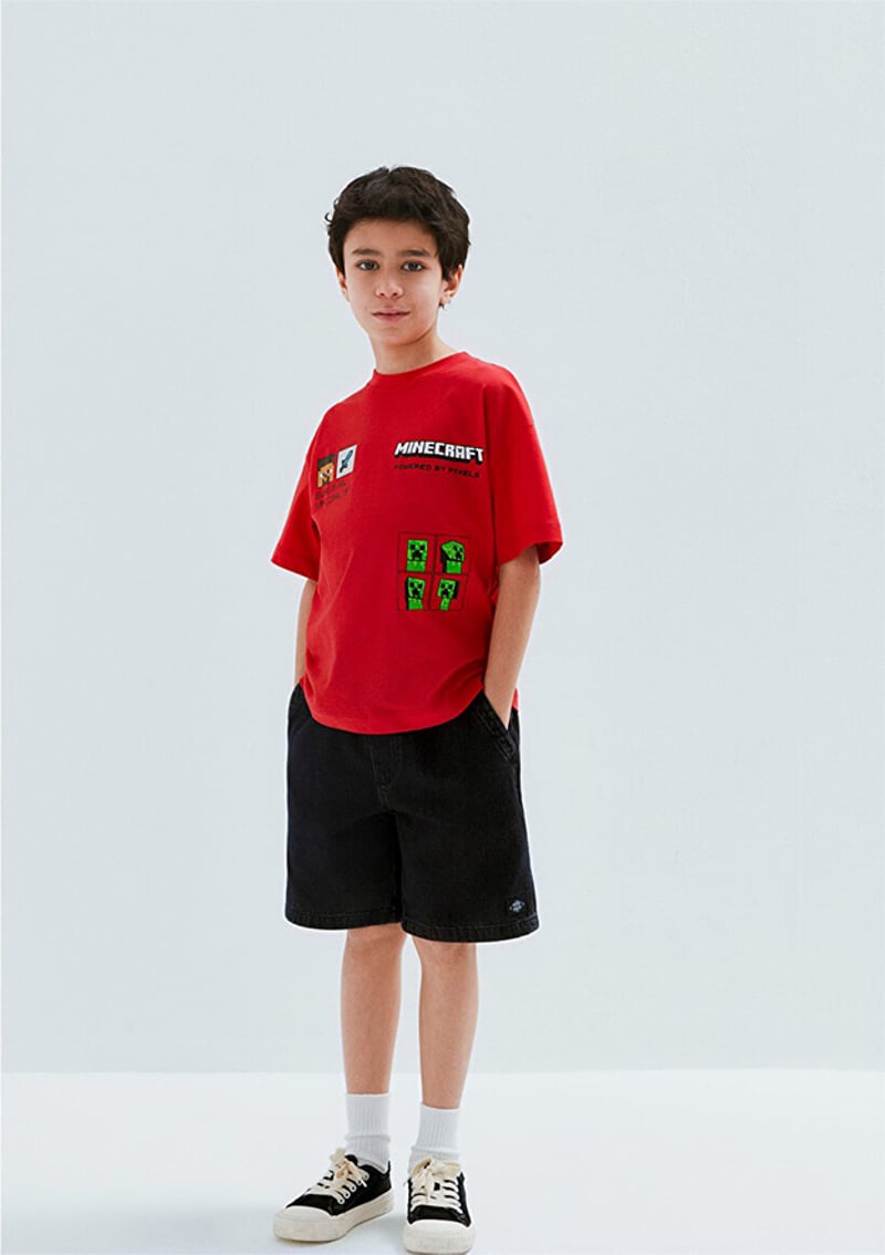 M6610478-70478 Erkek Çocuk Kırmızı Baskılı T-shirt