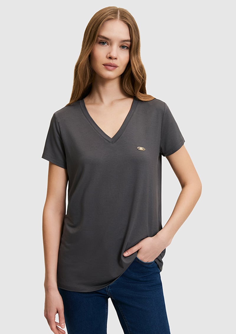 T117218717.Pu-8789 Kadın Antrasit Basic T-shirt