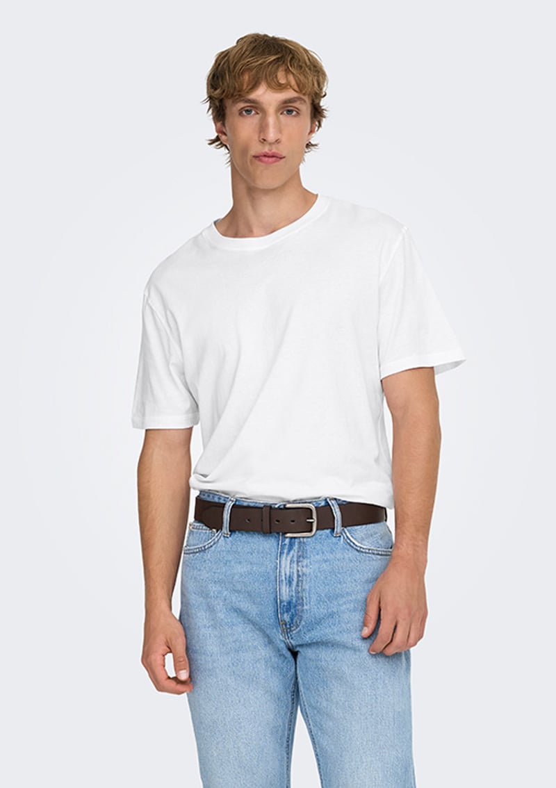 22025208 Erkek Beyaz Bisiklet Yaka T-shirt