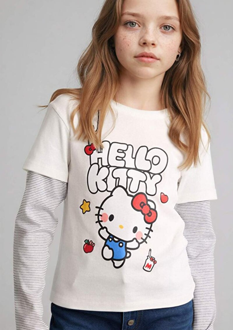 G6882A8Dfa Kız Çocuk Beyaz Uzun Kol T-shirt
