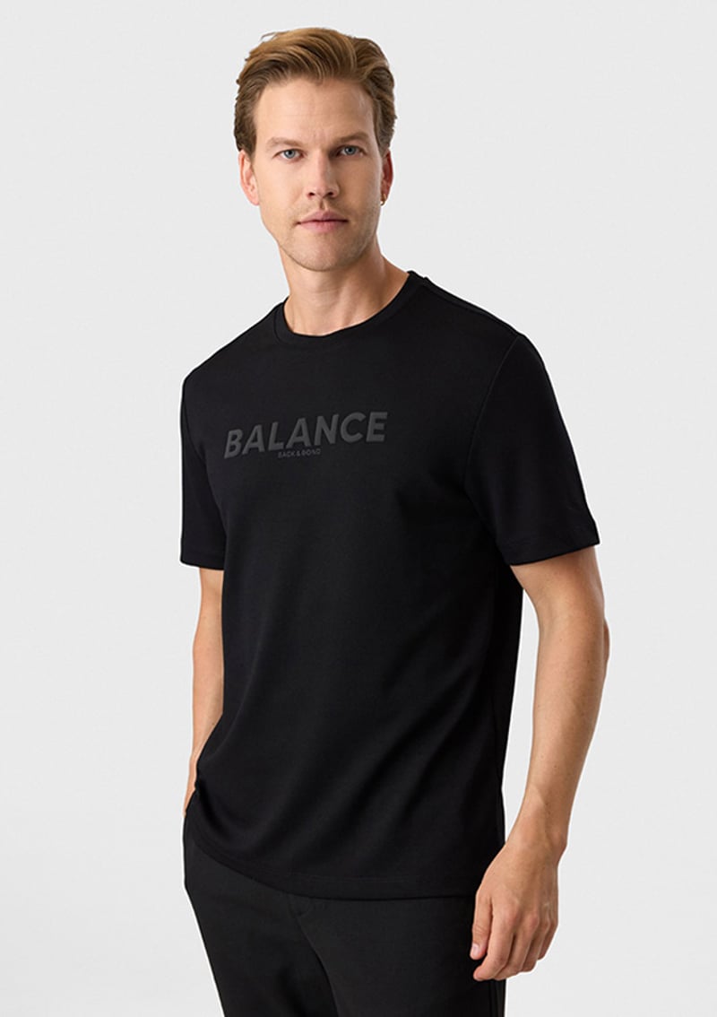 B35S10050 Erkek Siyah Bisiklet Yaka T-shirt