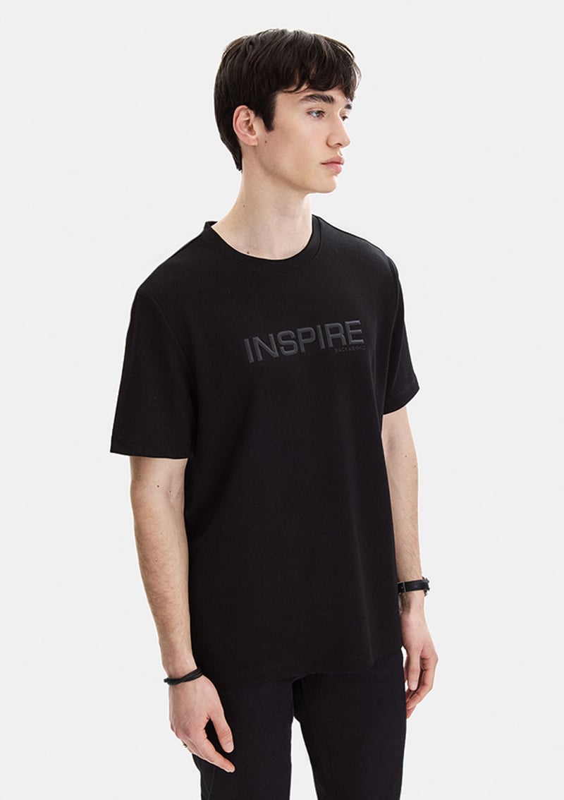 B35S10058 Erkek Siyah Bisiklet Yaka T-shirt