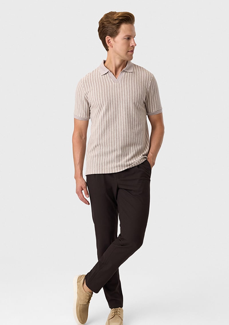 B35S10012 Erkek Bej Polo Yaka T-shirt