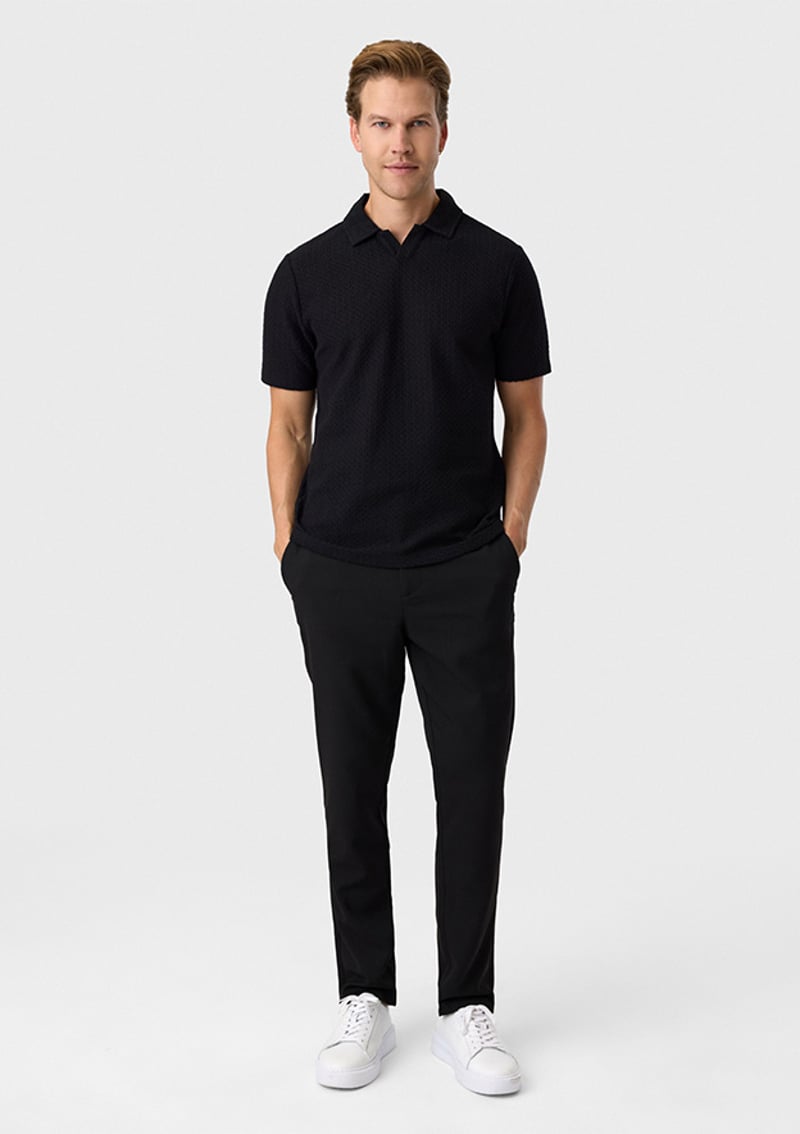B35S10048 Erkek Siyah Polo Yaka T-shirt