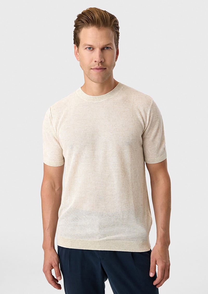 B35S40025 Erkek Bej Triko T-shirt