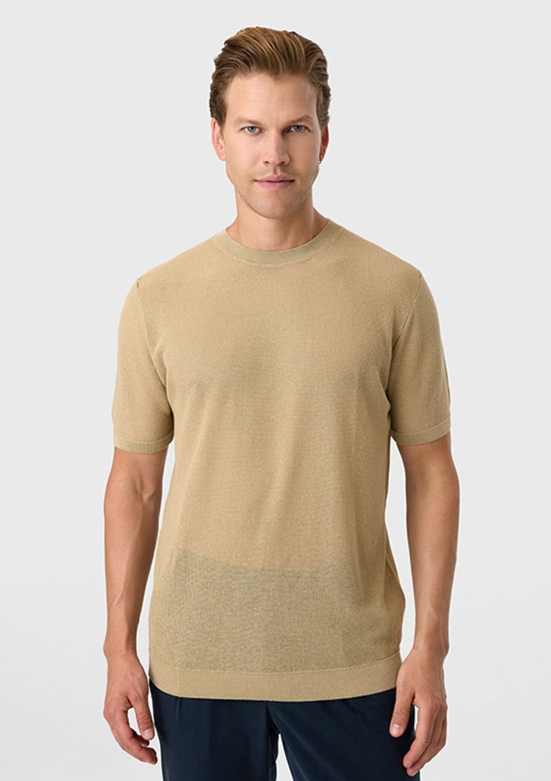B35S40025 Erkek Kahverengi Triko T-shirt