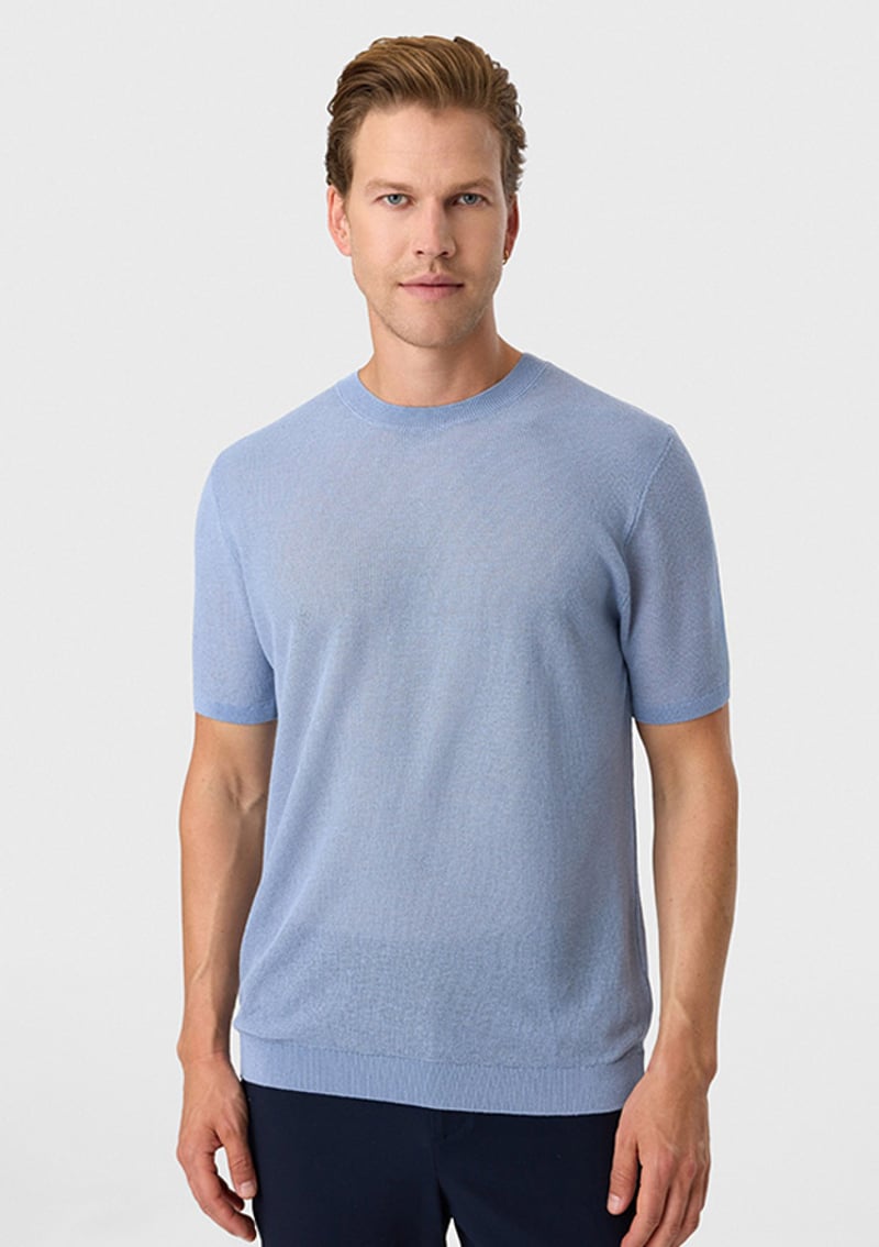 B35S40025 Erkek Mavi Triko T-shirt