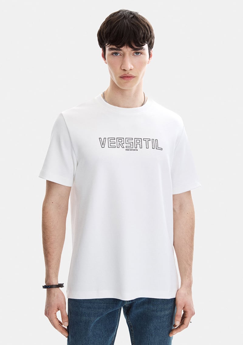 B35S10054 Erkek Beyaz Bisiklet Yaka T-shirt