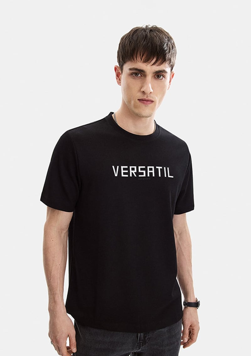 B35S10054 Erkek Siyah Bisiklet Yaka T-shirt