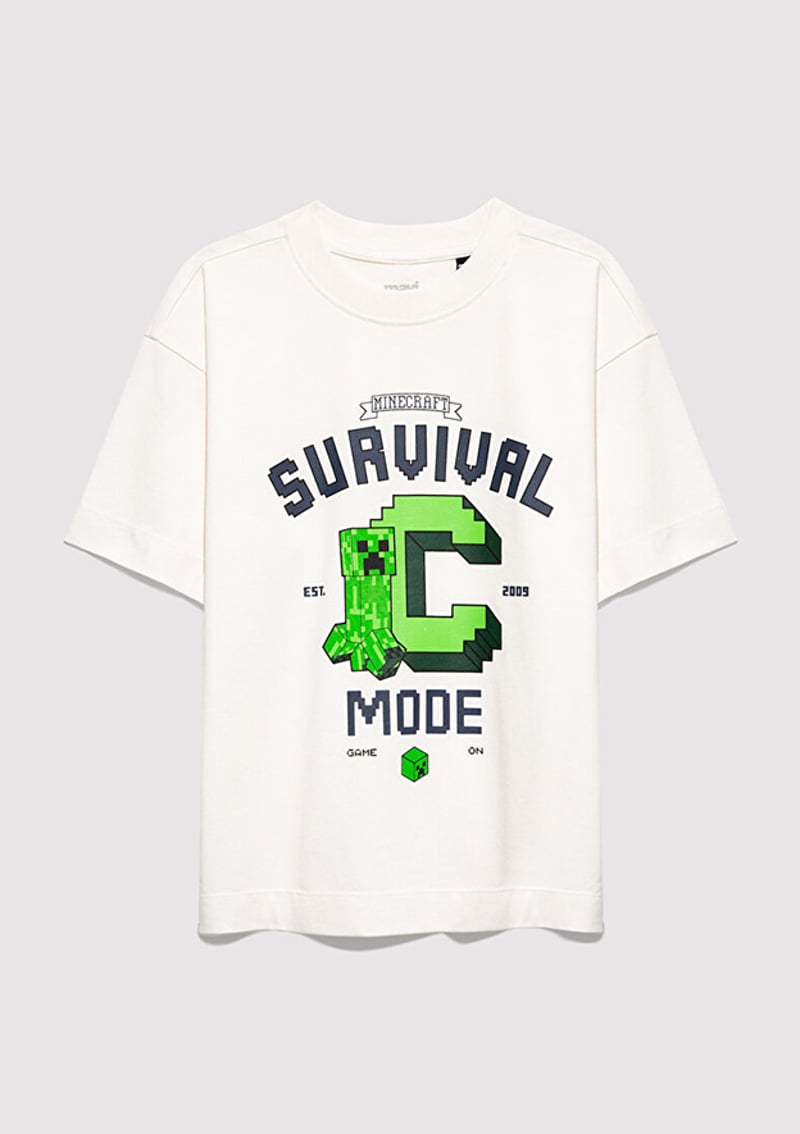 M6610433-70057 Erkek Çocuk Beyaz Baskılı T-shirt