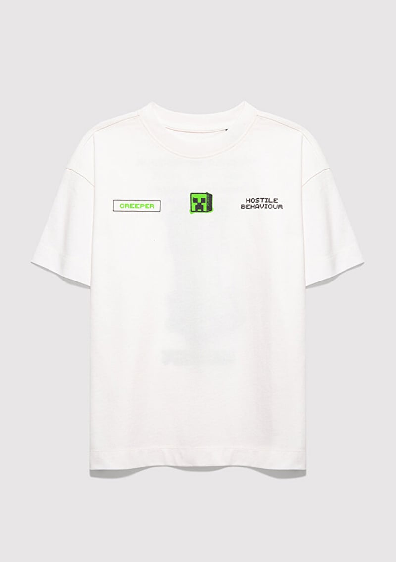 M6610435-70057 Erkek Çocuk Beyaz Baskılı T-shirt
