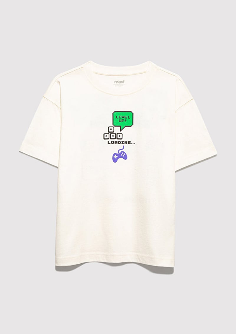 M6610421-70057 Erkek Çocuk Beyaz Baskılı T-shirt