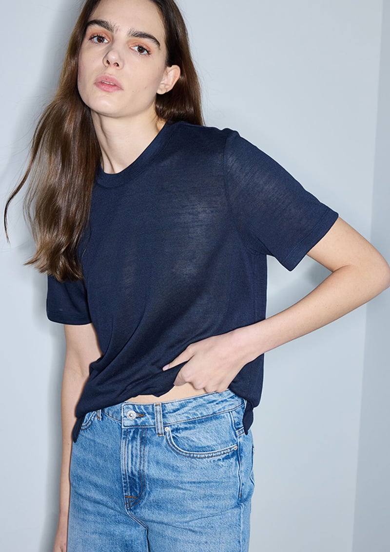 Is1260070241 Kadın Lacivert Bisiklet Yaka T-shirt
