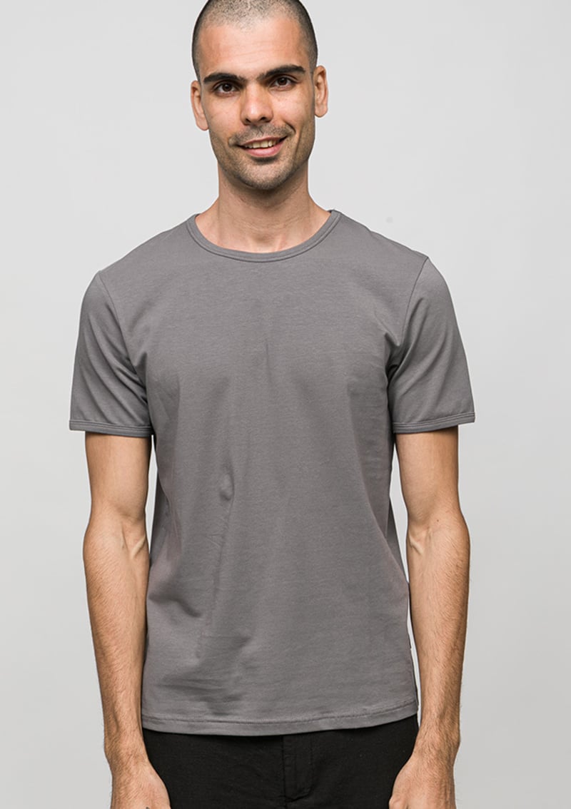 Joe46180 Erkek Gri Bisiklet Yaka T-shirt