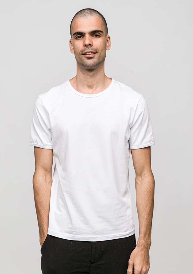 Joe46180 Erkek Beyaz Bisiklet Yaka T-shirt