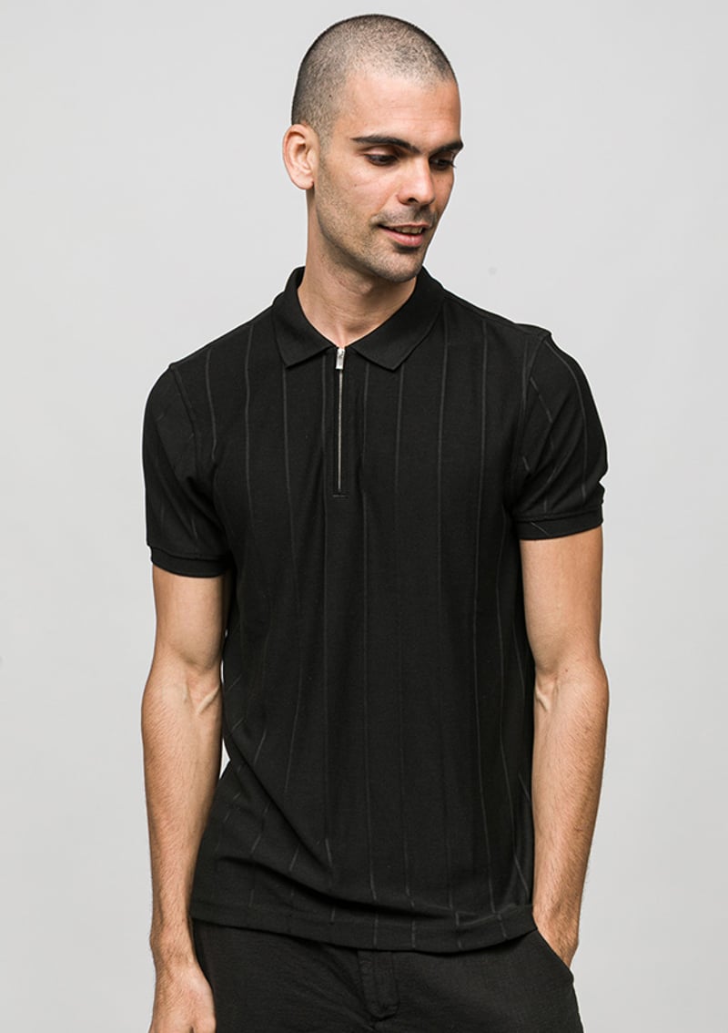 Joe42380 Erkek Siyah Polo Yaka T-shirt