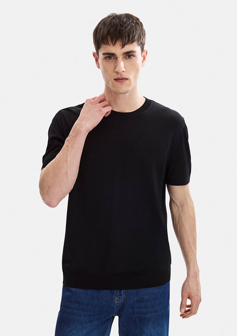 B35S40019 Erkek Siyah Triko T-shirt