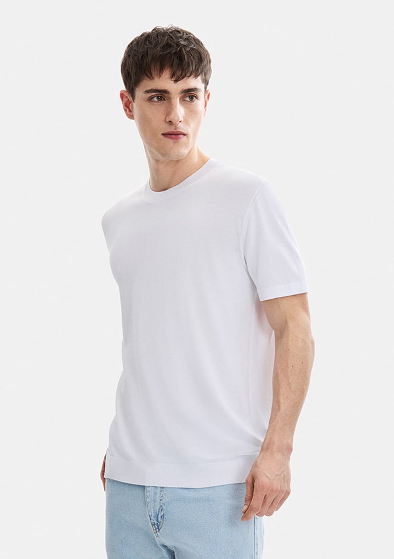 B35S40019 Erkek Beyaz Triko T-shirt