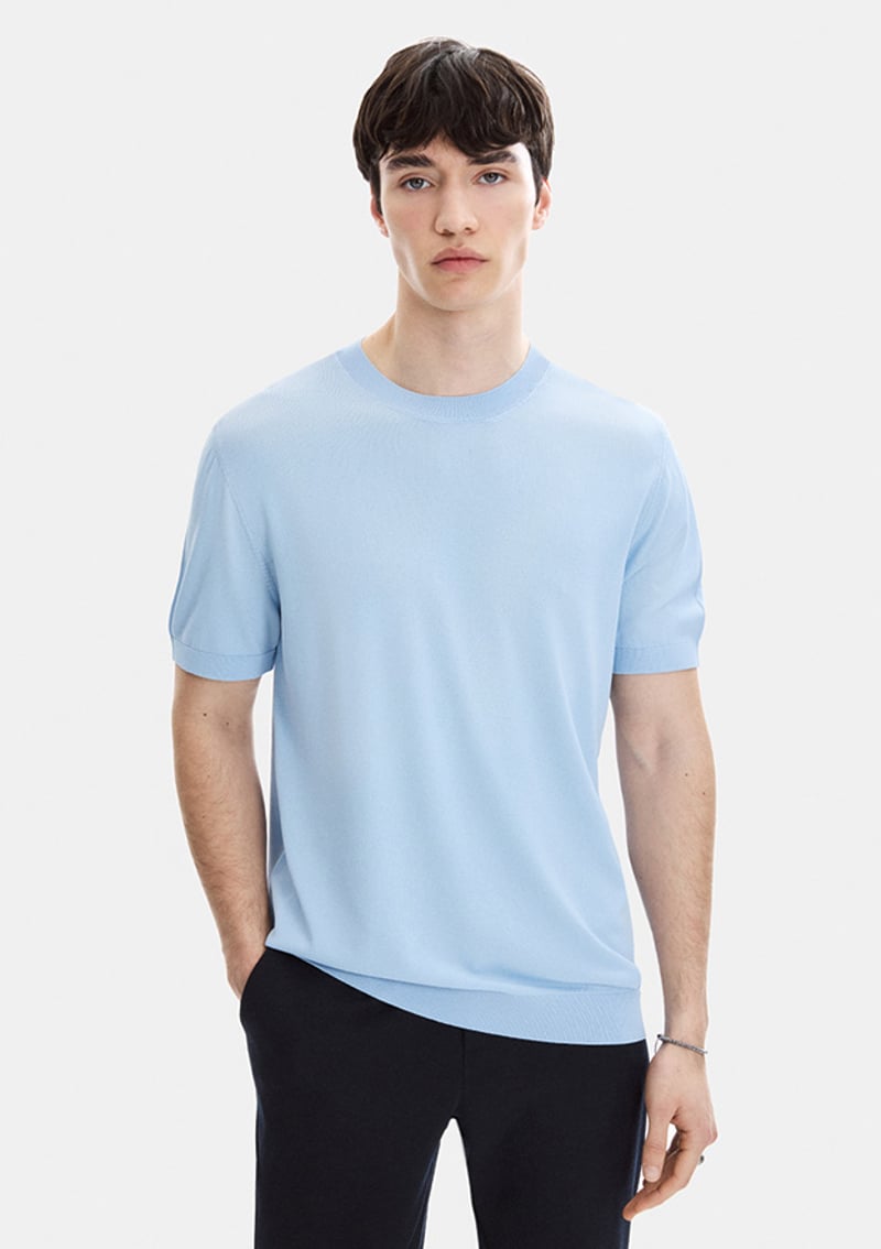 B35S40019 Erkek Mavi Triko T-shirt