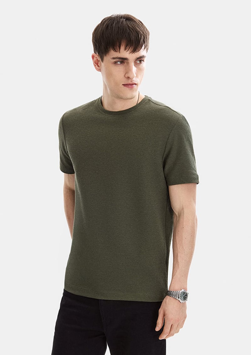 B35S10062 Erkek Yeşil Bisiklet Yaka T-shirt