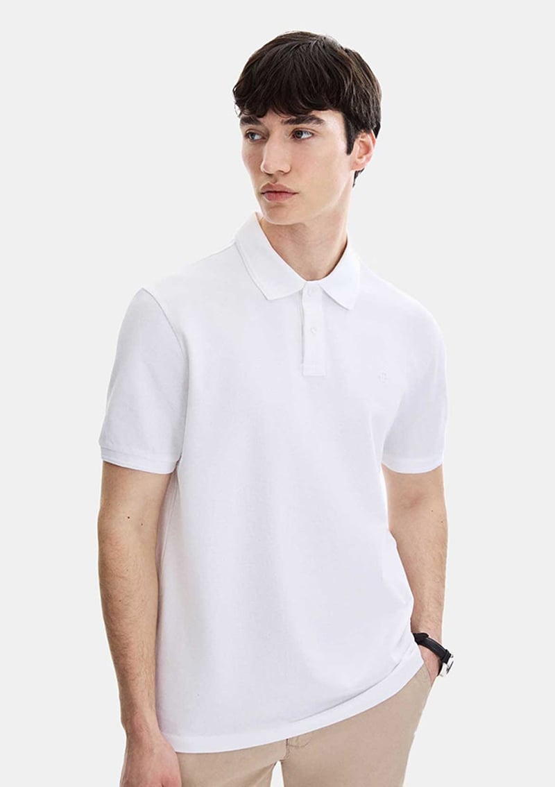 B35S10042 Erkek Beyaz Polo Yaka T-shirt