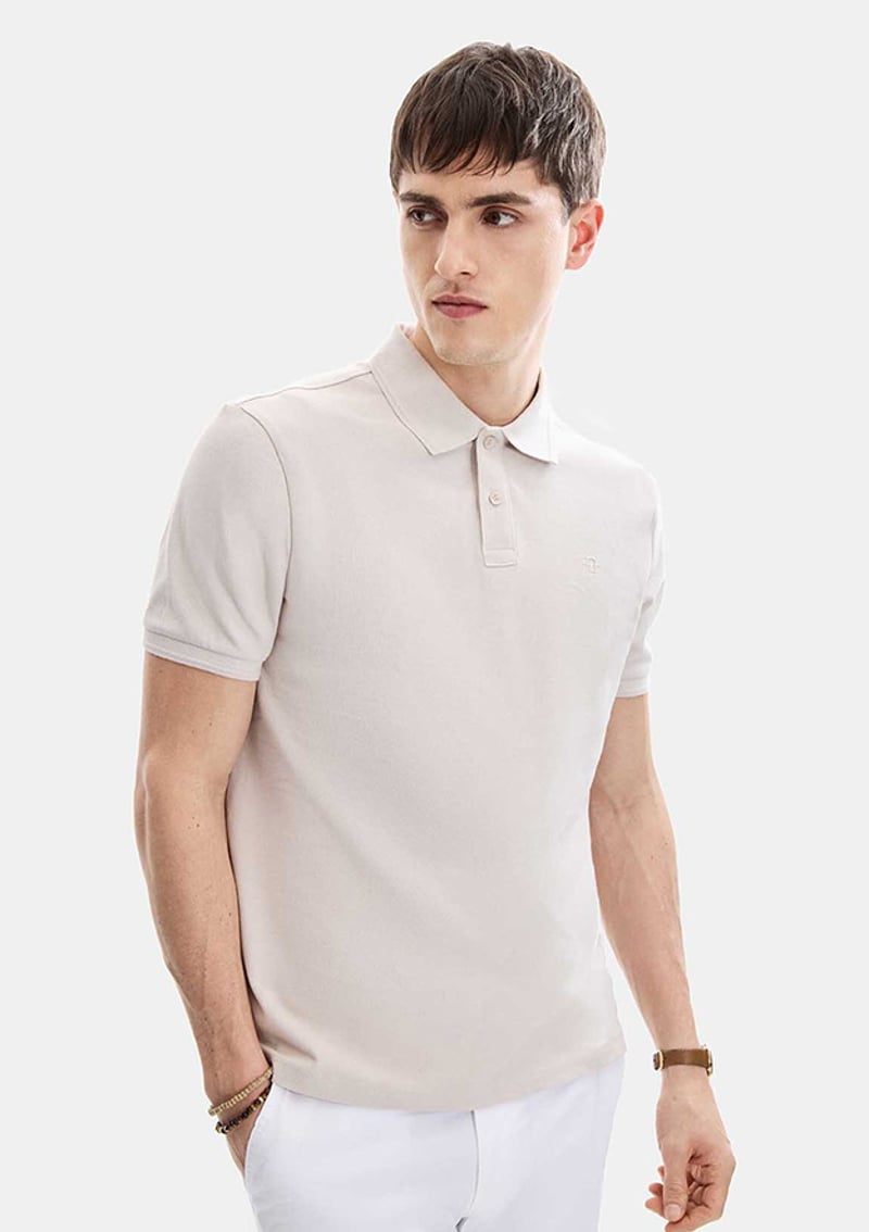 B35S10042 Erkek Bej Polo Yaka T-shirt
