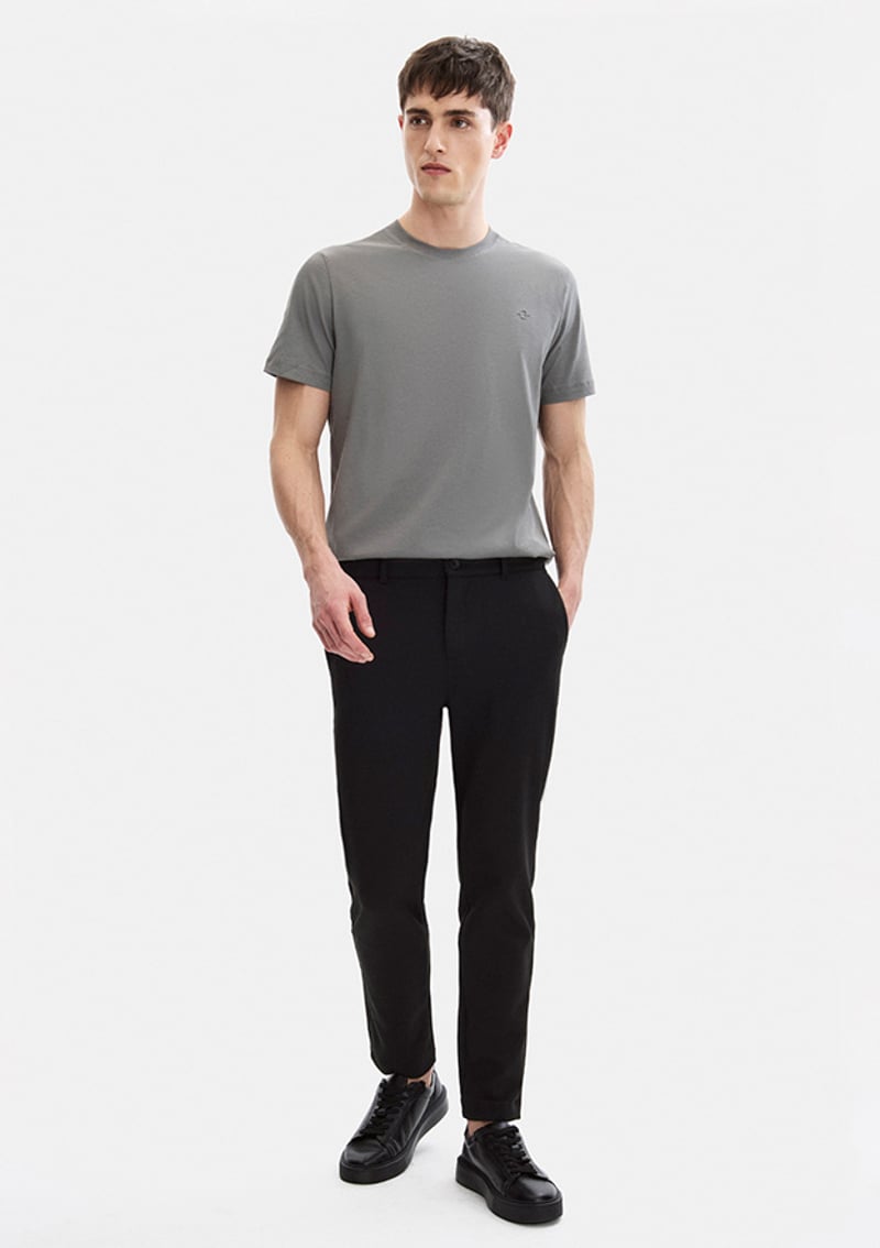 B35S10004 Erkek Gri Bisiklet Yaka T-shirt